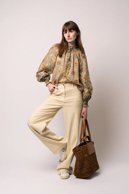Striped Twill Wide Pants - Straw Comb.