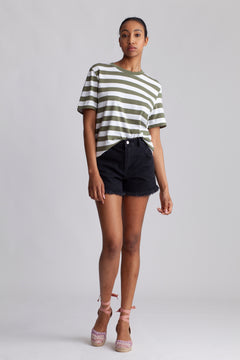 Essential Ss Striped Boxy Tee Wide - Olivine Bright White