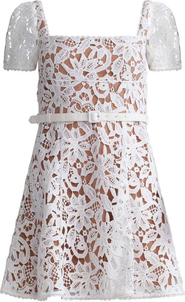 knee length dresses for ladies Self-Portrait - Kjoler - Floral Lace Mini Dress - White