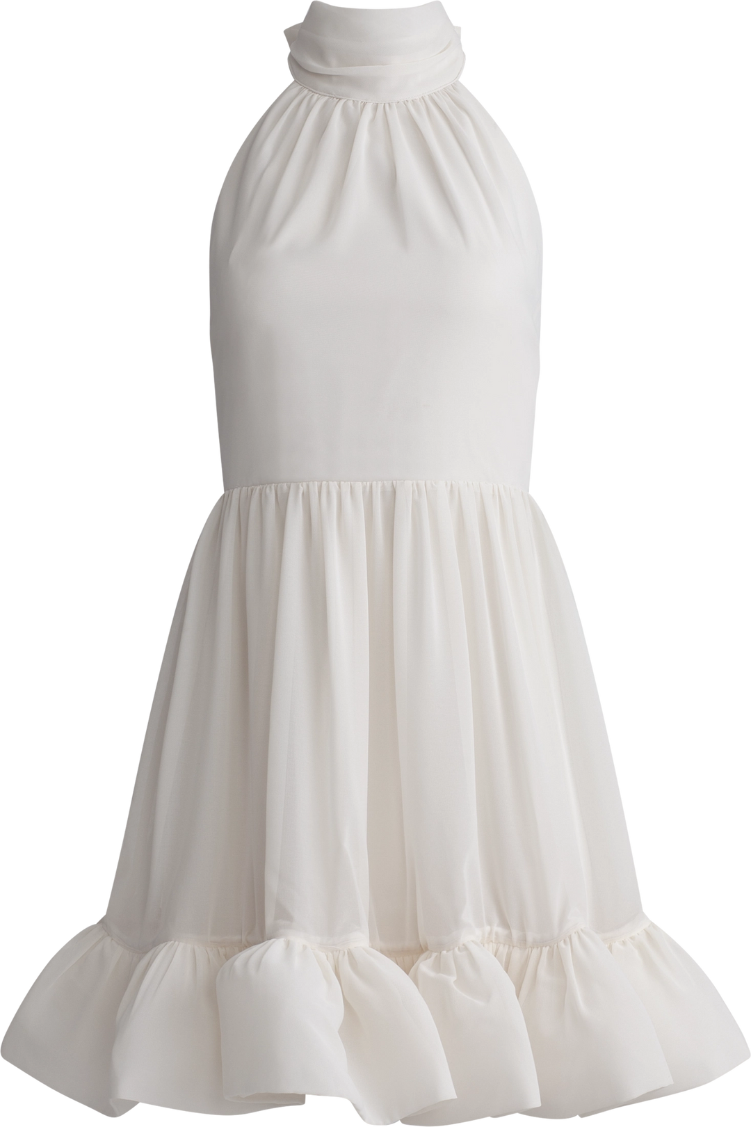 Fern Halterneck Ruffled Mini Dress - White