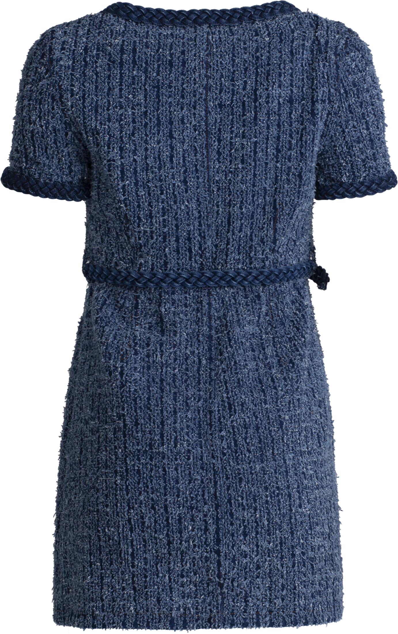 Textured Denim Short Sleeve Mini Dress - Blue