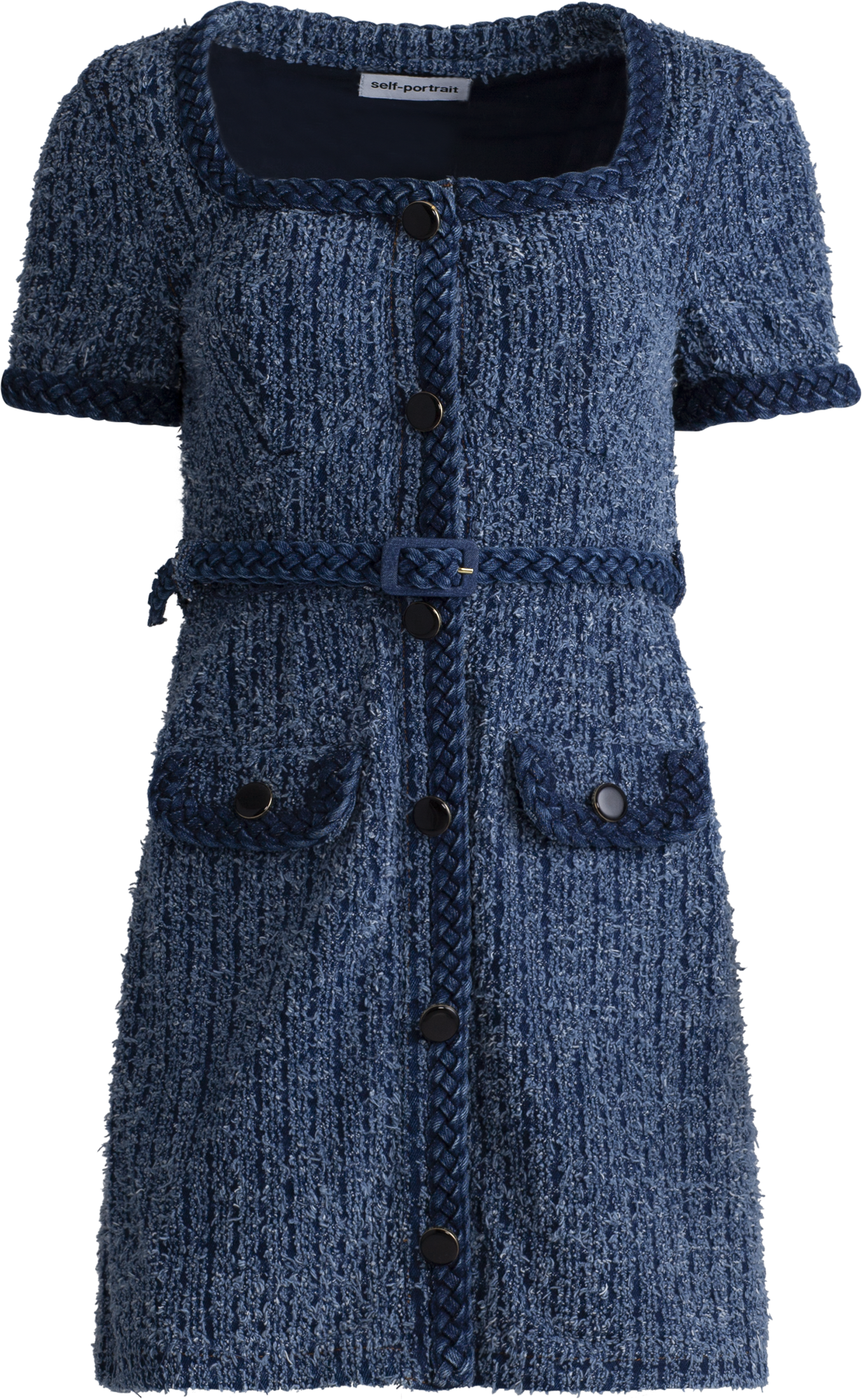 Textured Denim Short Sleeve Mini Dress - Blue