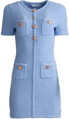 Jewel Button Knit Mini Dress - Blue