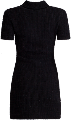 Jewel Button Knit Mini Dress - Black