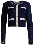 Crochet Contrast Trim Cardigan - Navy