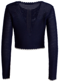Crochet Contrast Trim Cardigan - Navy