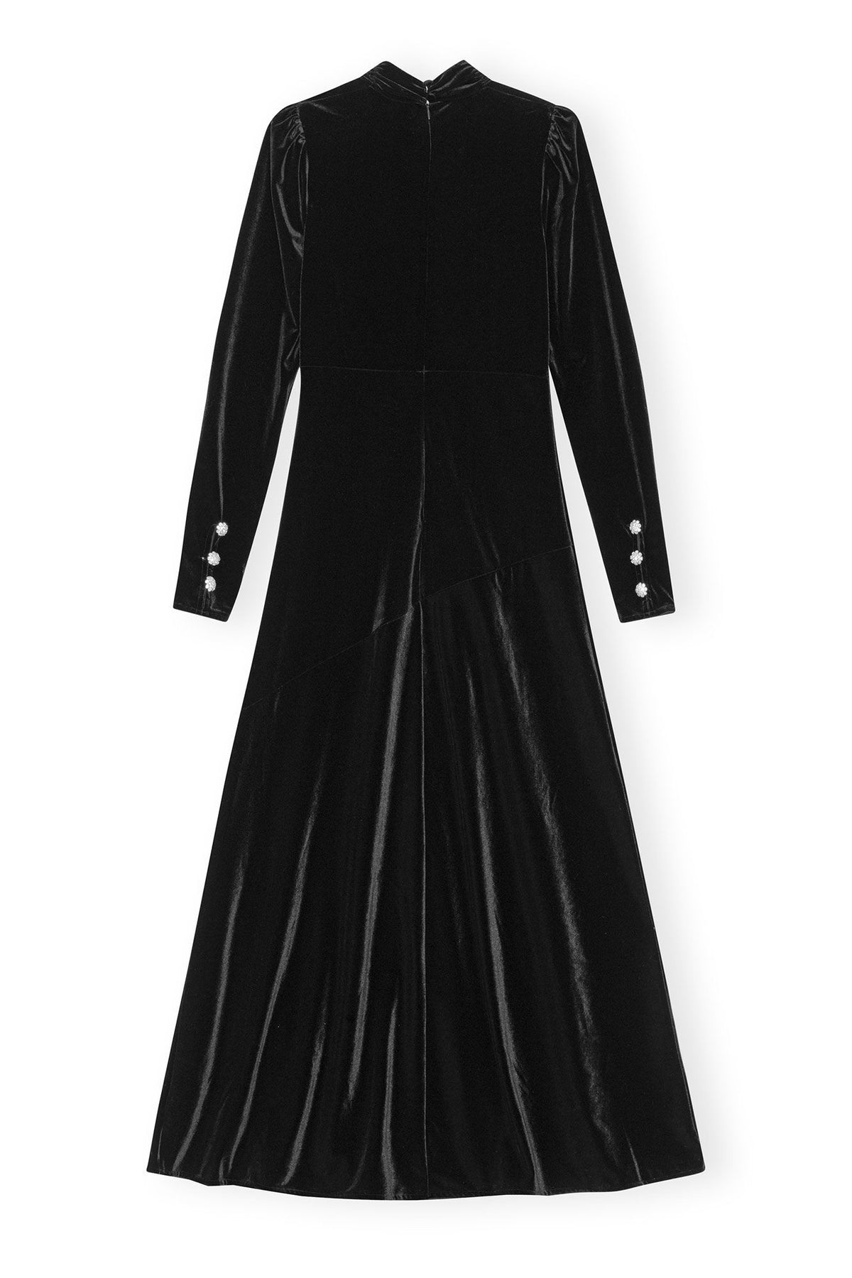 Ganni - Kjoler - Velvet Jersey Gathered Long Dress - Black - Villoid Ganni - Kjoler - Velvet Jersey Gathered Long Dress - Black - Villoid