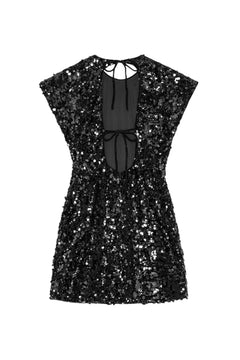 Velvet Sequins Mini Dress - Black