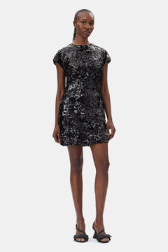 Velvet Sequins Mini Dress - Black