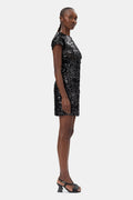 Velvet Sequins Mini Dress - Black