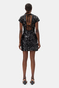 Velvet Sequins Mini Dress - Black