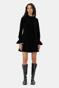 Velvet Jersey A-Line Mini Dress - Black