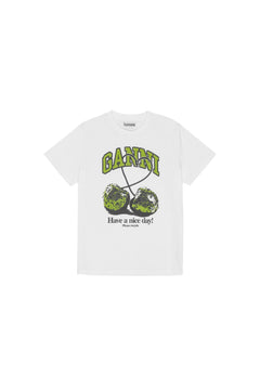 Basic Jersey Green Cherry Relaxed T-Shirt - Bright White