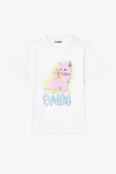 Basic Cotton Jersey Neon Kitty T-Shirt - Bright White