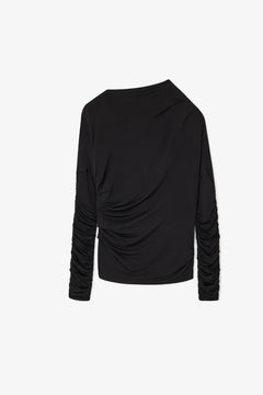 Shiny Jersey Ruched Top - Black