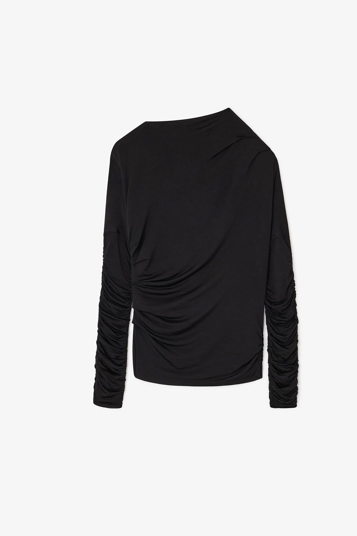 Shiny Jersey Ruched Top - Black