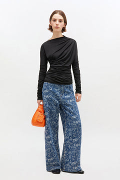 Shiny Jersey Ruched Top - Black