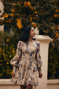 Taylor Silk Blend Detailed Mini Dress - Fall Blooms