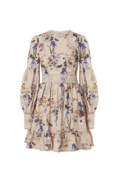 Taylor Silk Blend Detailed Mini Dress - Fall Blooms