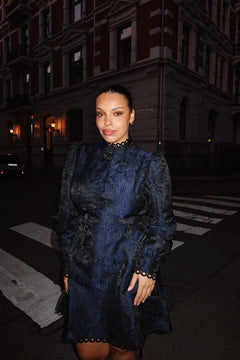 Bergine Brocade Pattern Dress - Dark Navy