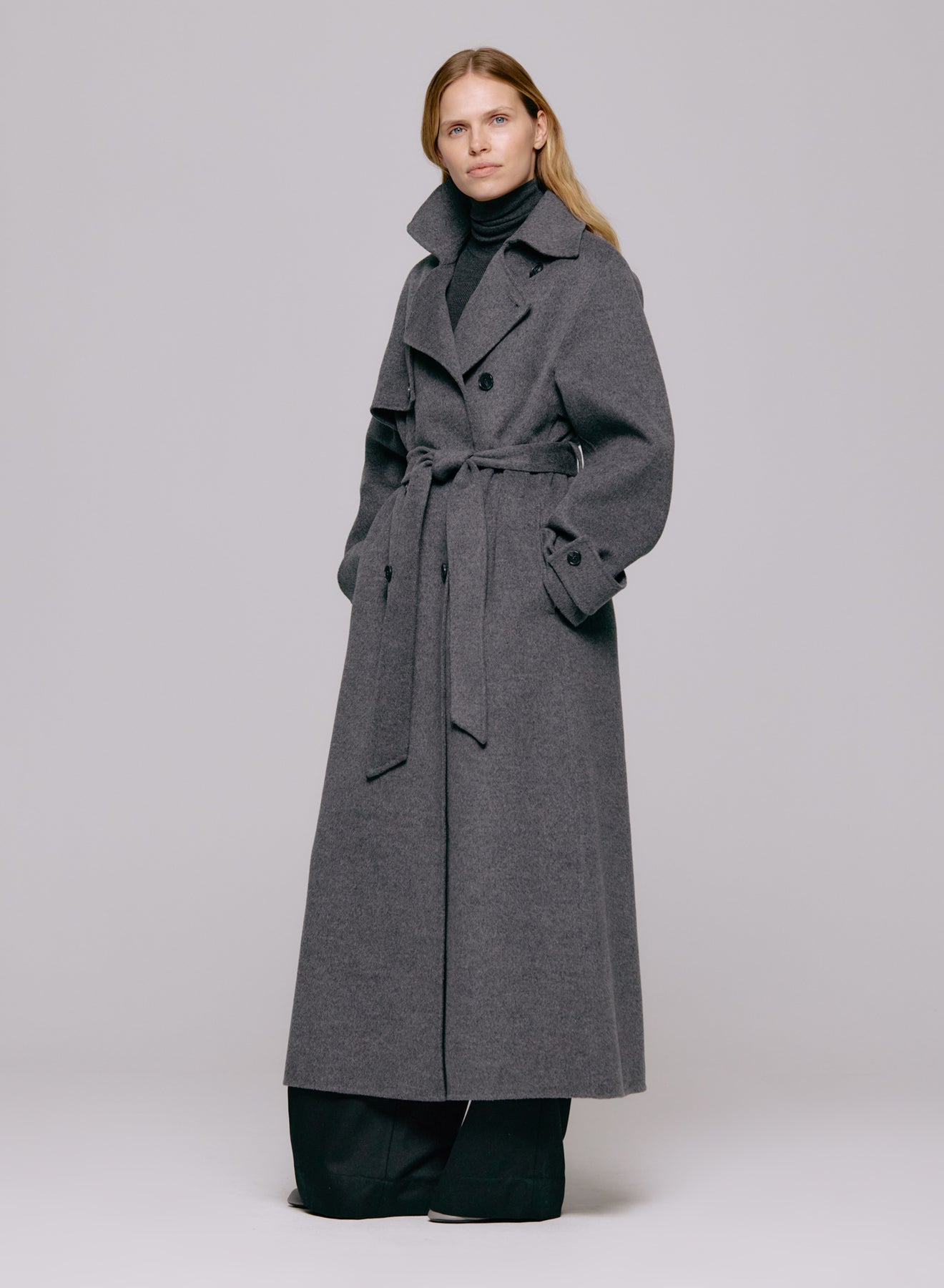 Thale Wool Trenchcoat  - Grey Melange