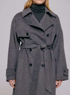 Thale Wool Trenchcoat  - Grey Melange