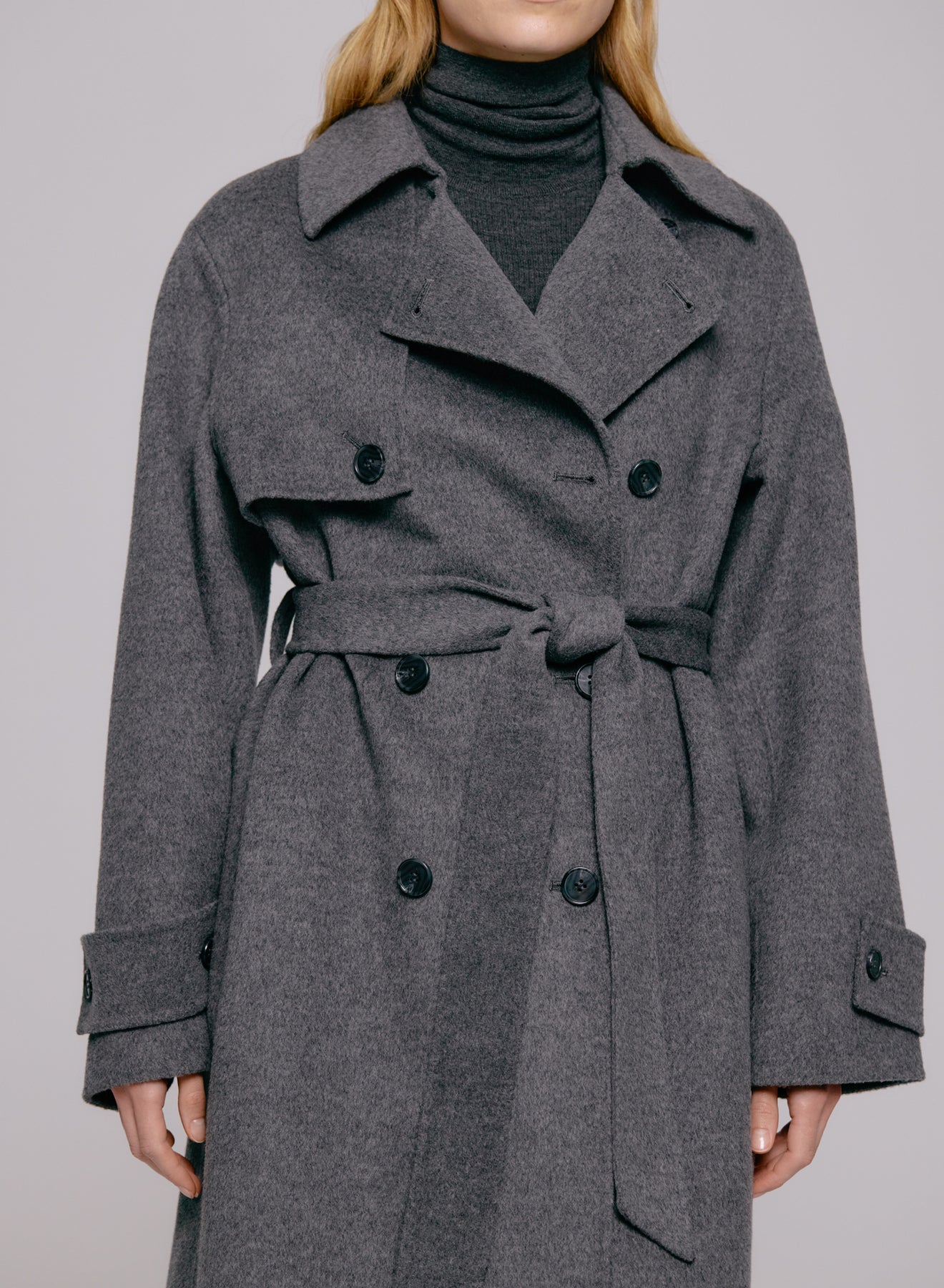 Thale Wool Trenchcoat  - Grey Melange