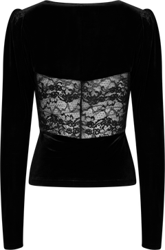 Viola Lace Velour Top - Black