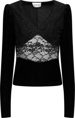 Viola Lace Velour Top - Black