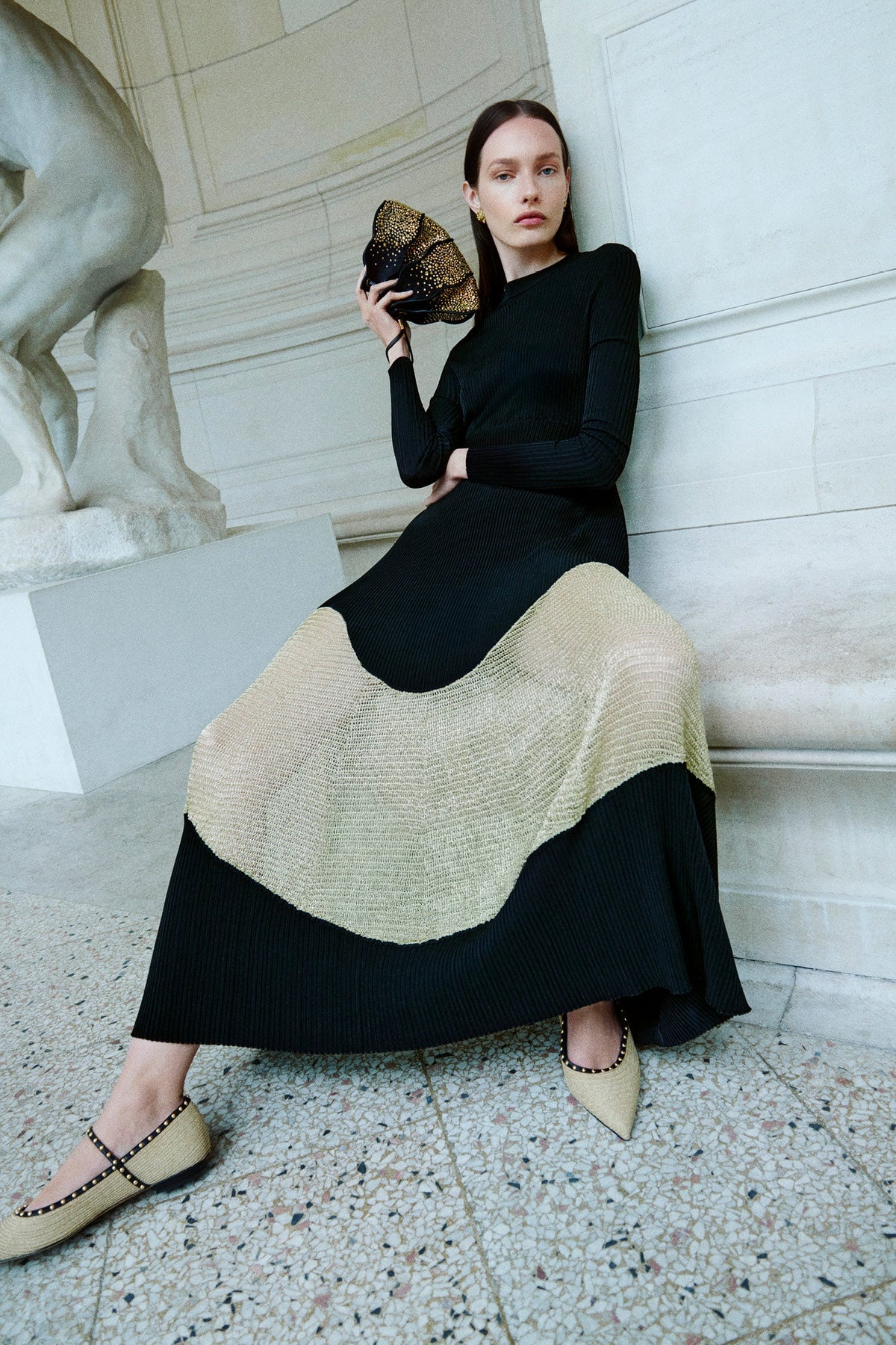 Roanne Dress W/ Lurex - Gold Noir