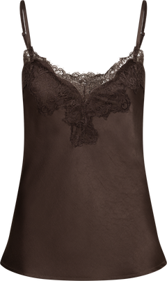 Stina Satin Lace Singlet - Dark Brown
