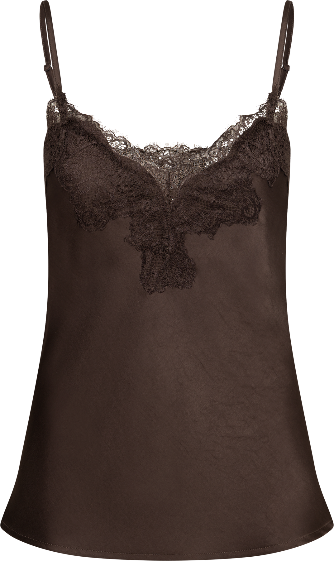 Stina Satin Lace Singlet - Dark Brown