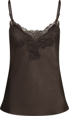 Stina Satin Lace Singlet - Dark Brown