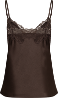 Stina Satin Lace Singlet - Dark Brown