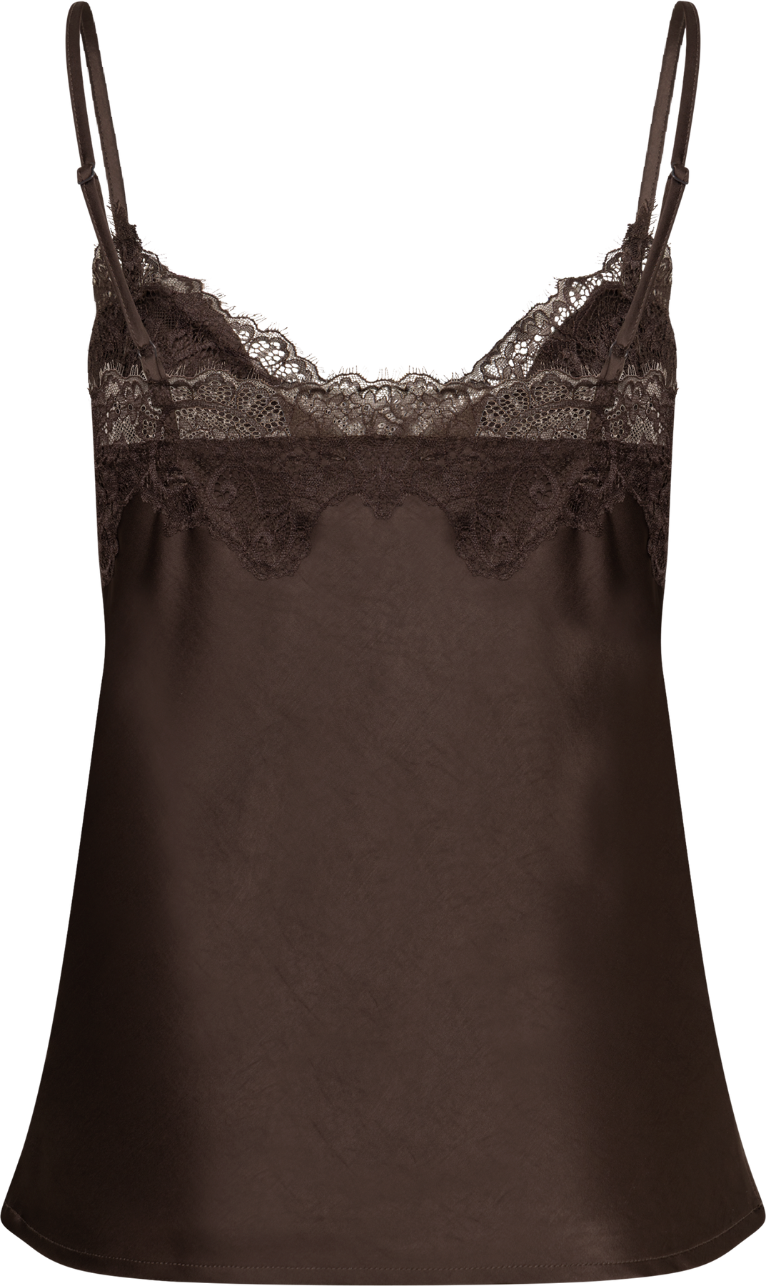 Stina Satin Lace Singlet - Dark Brown