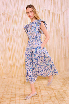 Kairi Flutter Sleeve Midi Dress - Ciel