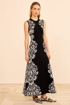Liana Jacquard Sl Midi Dress - Noir