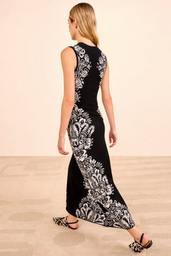 Liana Jacquard Sl Midi Dress - Noir