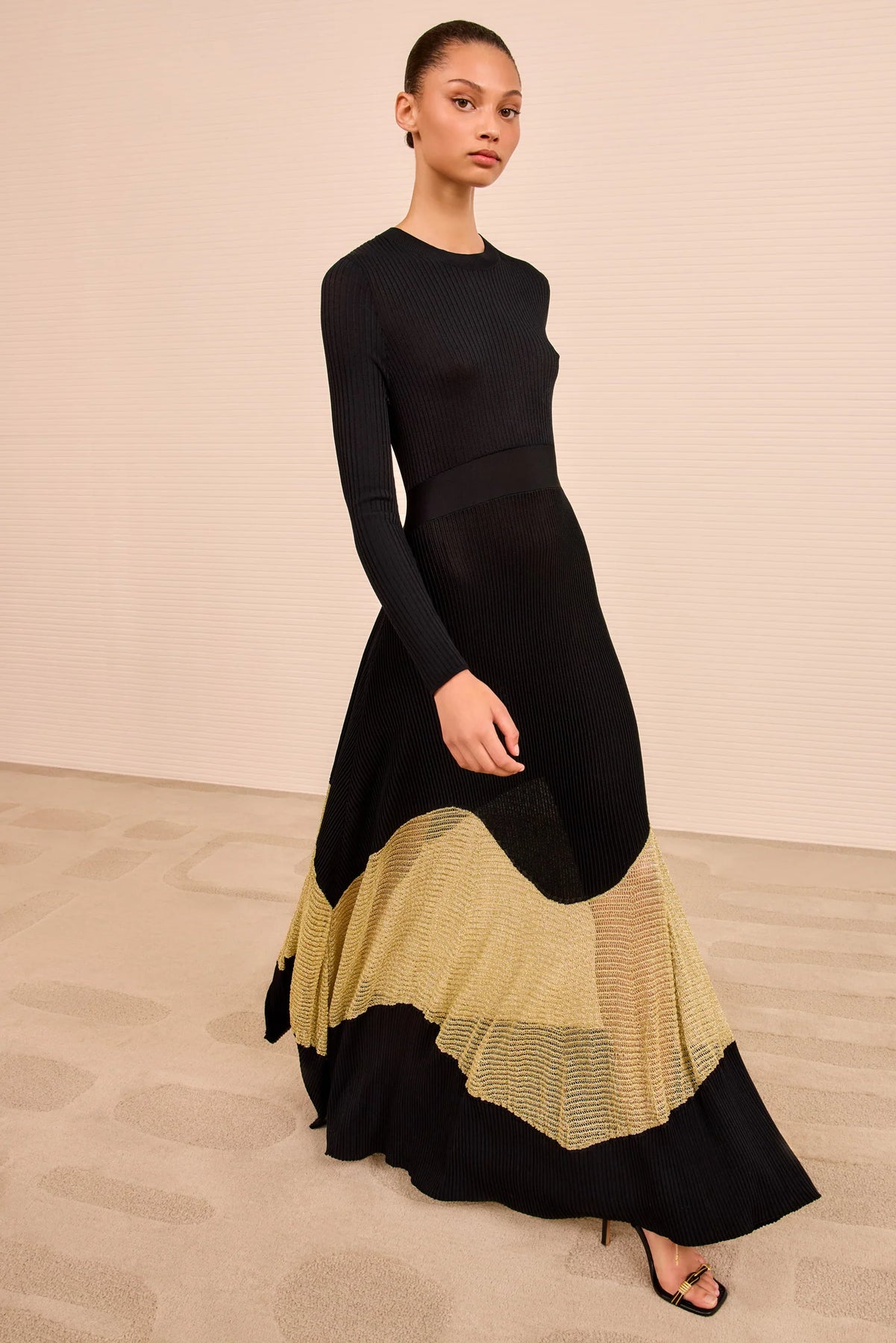 Roanne Dress W/ Lurex - Gold Noir