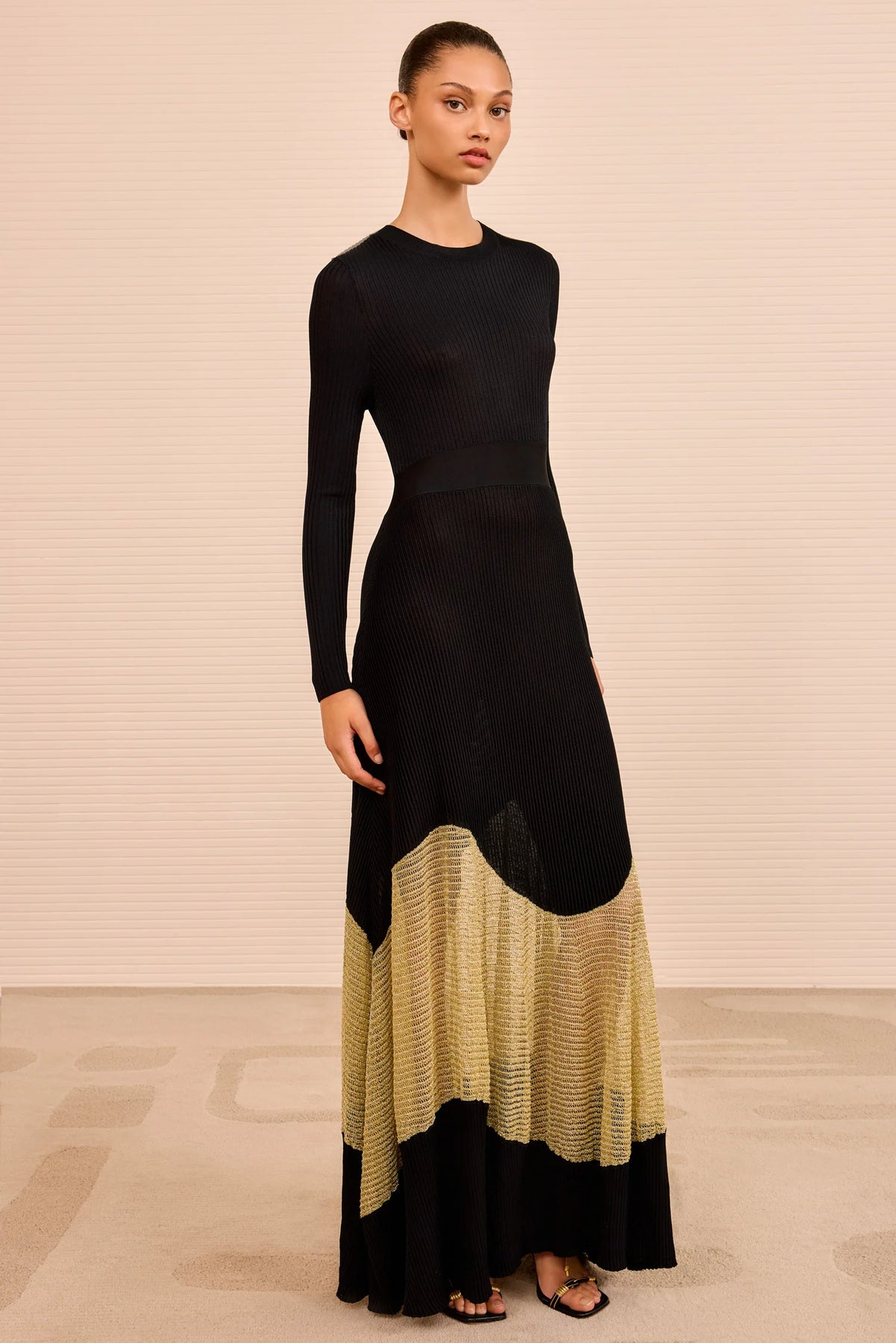 Roanne Dress W/ Lurex - Gold Noir