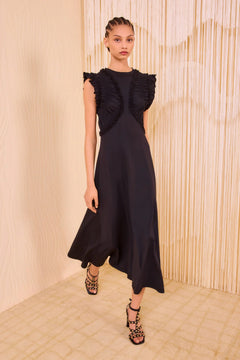 Shiva Sleeveless Ruffled Midi Dress - Noir