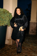 Saga Wide Velvet Leo Dress - Black Leopard