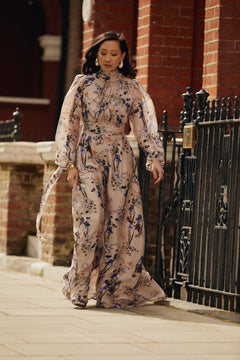 Valerie Open Back Silk Blend Maxi Dress - Fall Blooms