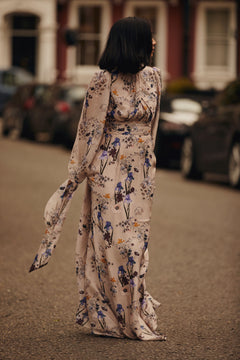 Valerie Open Back Silk Blend Maxi Dress - Fall Blooms