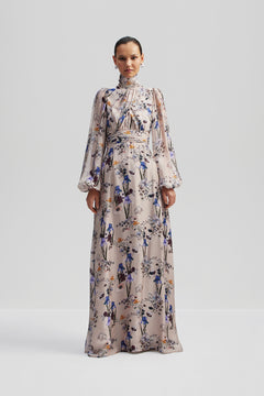Valerie Open Back Silk Blend Maxi Dress - Fall Blooms