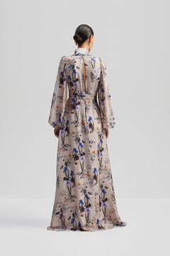 Valerie Open Back Silk Blend Maxi Dress - Fall Blooms