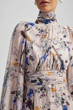 Valerie Open Back Silk Blend Maxi Dress - Fall Blooms