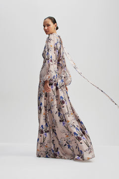 Valerie Open Back Silk Blend Maxi Dress - Fall Blooms