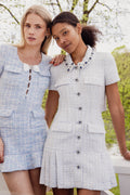 Check Knit Mini Dress - Blue