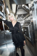 Jade Wave Plisse Dress - Black